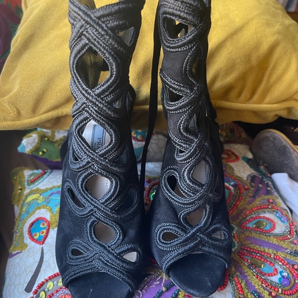 Prada Black Suede  Ankle Tie Sandals Size 35 - Picture 3 of 6